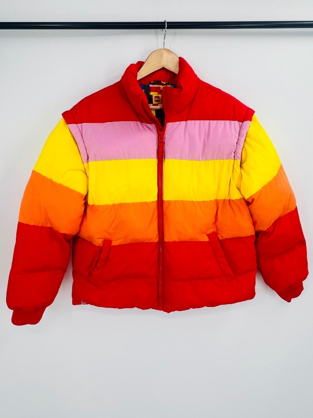 Lego x Target Striped Puffer Jacket S Detachable Sleeves Bright Streetwear